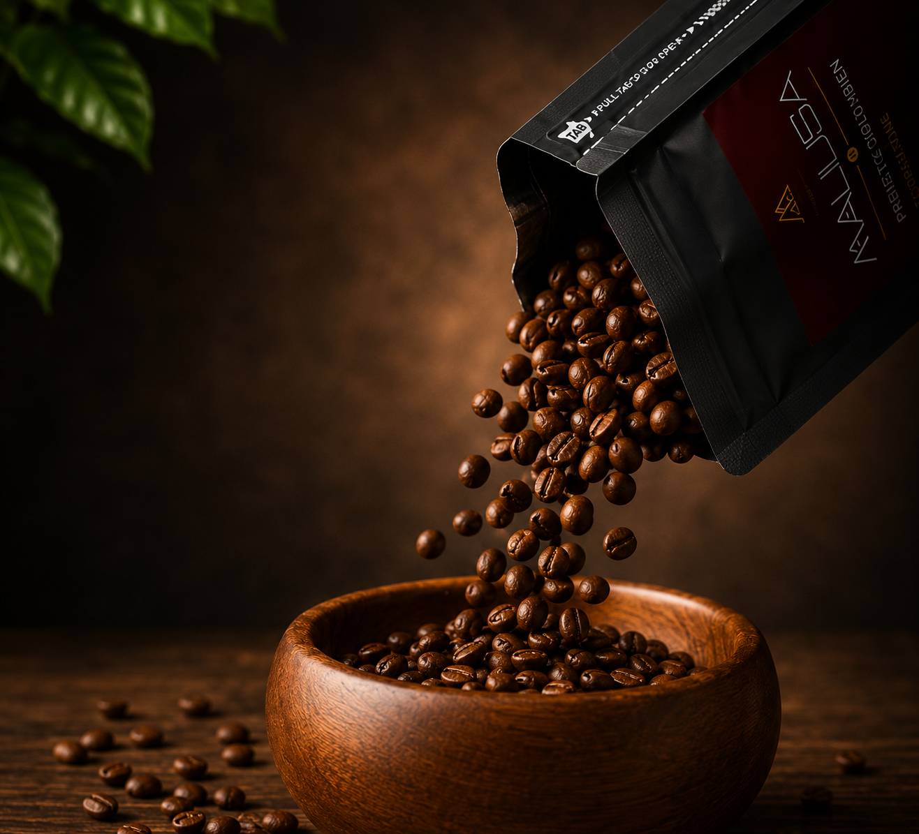 Sachet de café Mahusa tenu à la main