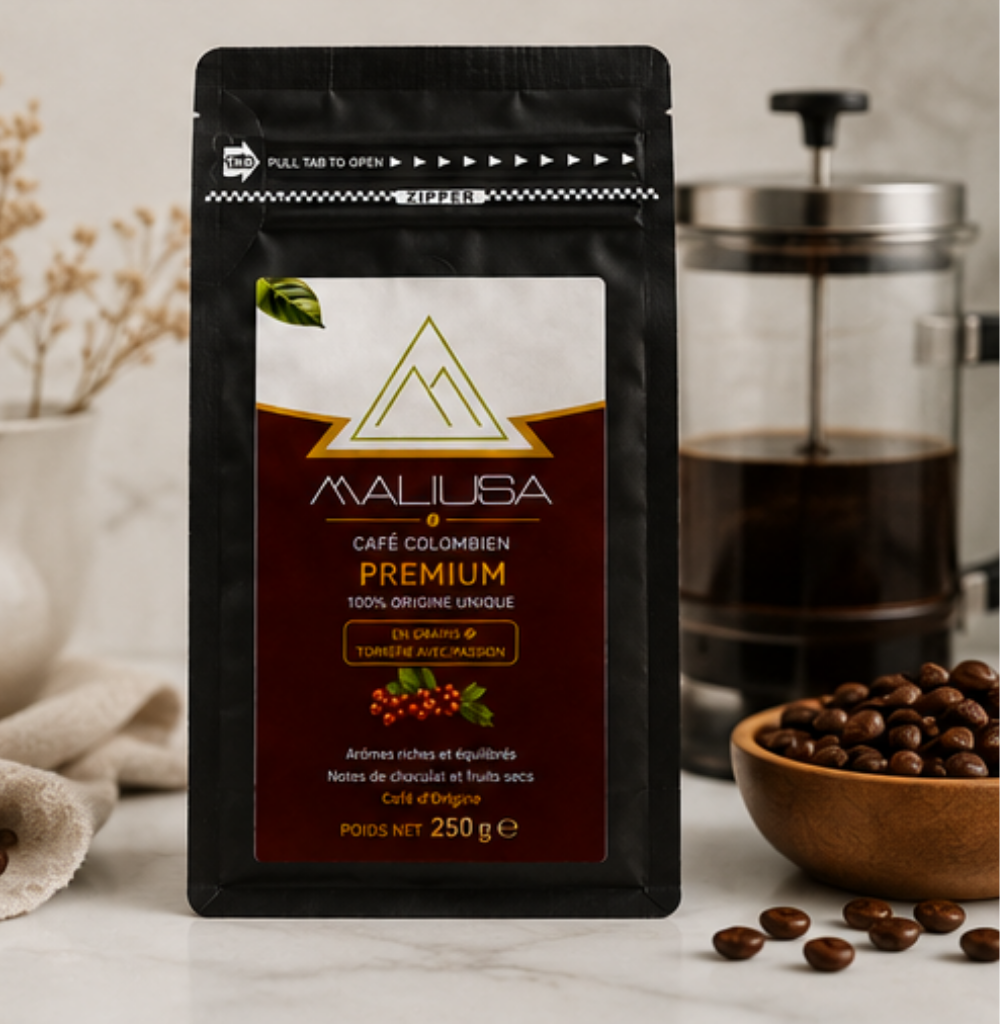 Sachets de café Mahusa, face avant et face arrière