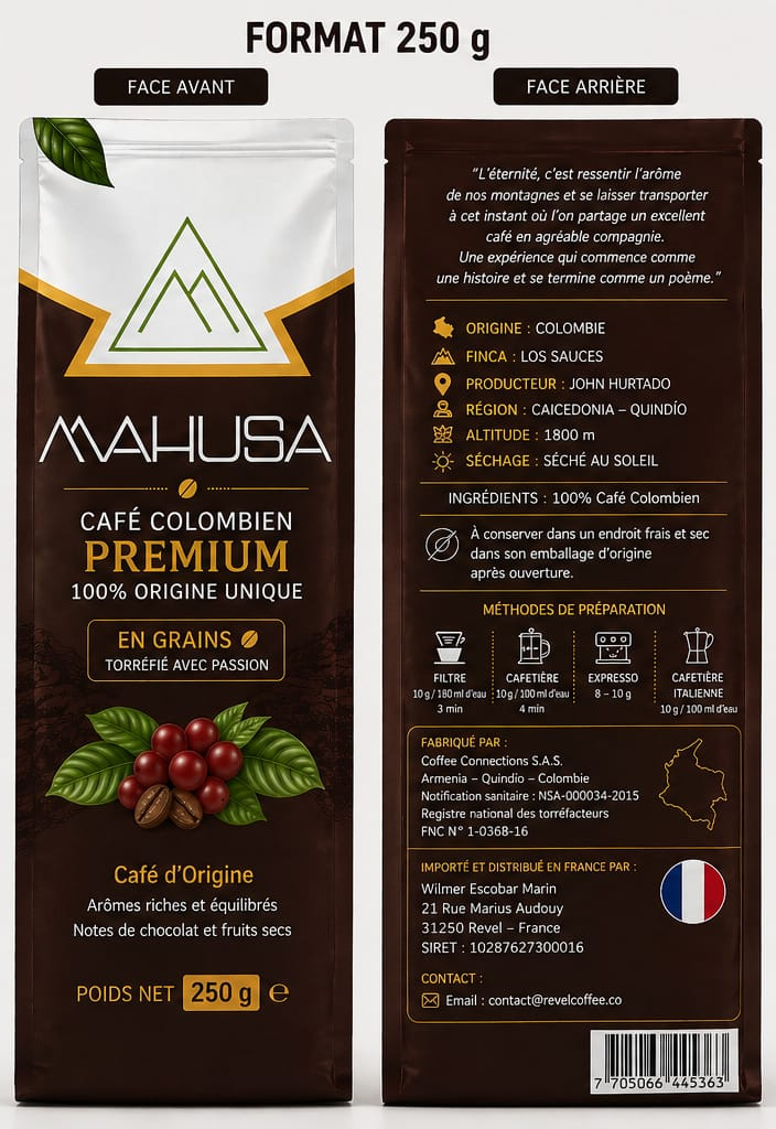 Verso du sachet Mahusa avec les informations d'origine